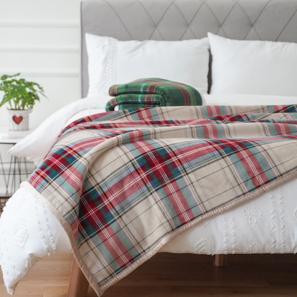 Christmas Tartan Flannel Blanket Sets Sustainable Plaid Sofa with Custom Advantage