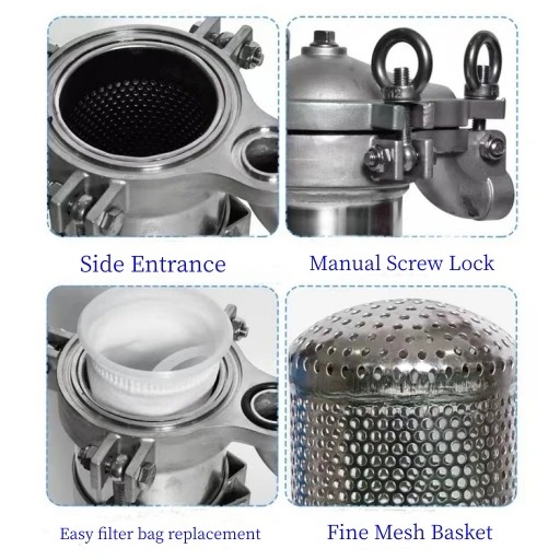 Customized Silicone Seal SS Bag Filter Housing for Water Purification Applications