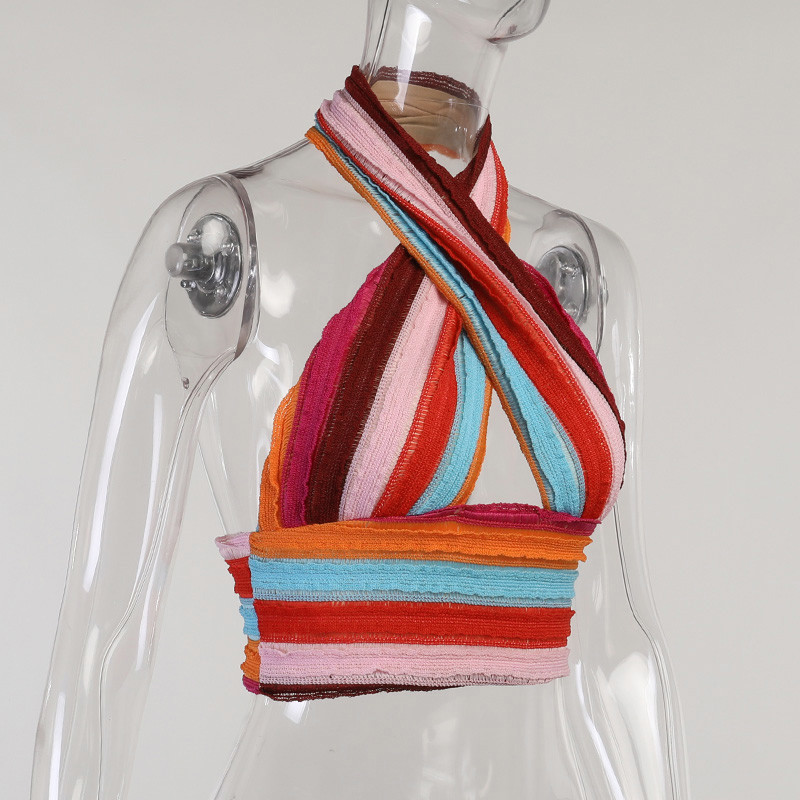 Weave Sexy Girl Cross Top Tight Short Length Halter Irregular