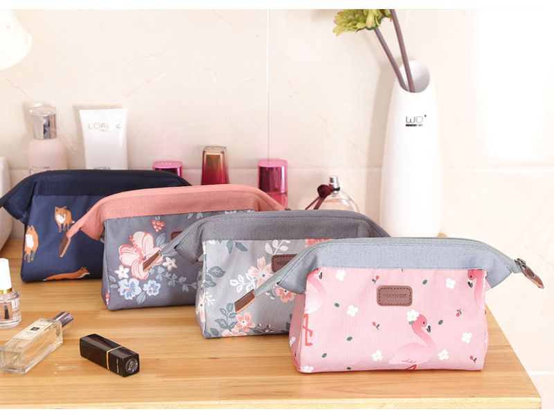 Travel Portable Multi-Function Pink Printed Korean Toiletry Wash Zip Bag
