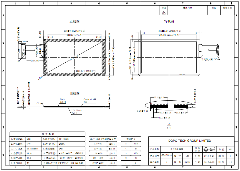 15.6 Inch Projected Capacitive Transparent Touch Screen Panel with G+G Structure