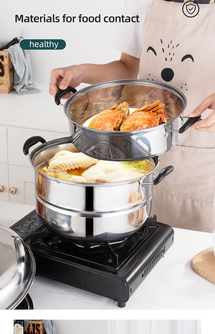 Best Selling Customized Logo 3 Layer induction 10-inch Stainless Steel Steamer Pot with Anti-Heat Handle