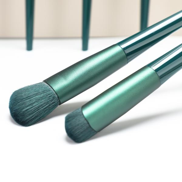 Plating Handle Matte Green High End Makeup Brush Set 16.8cm Total Length
