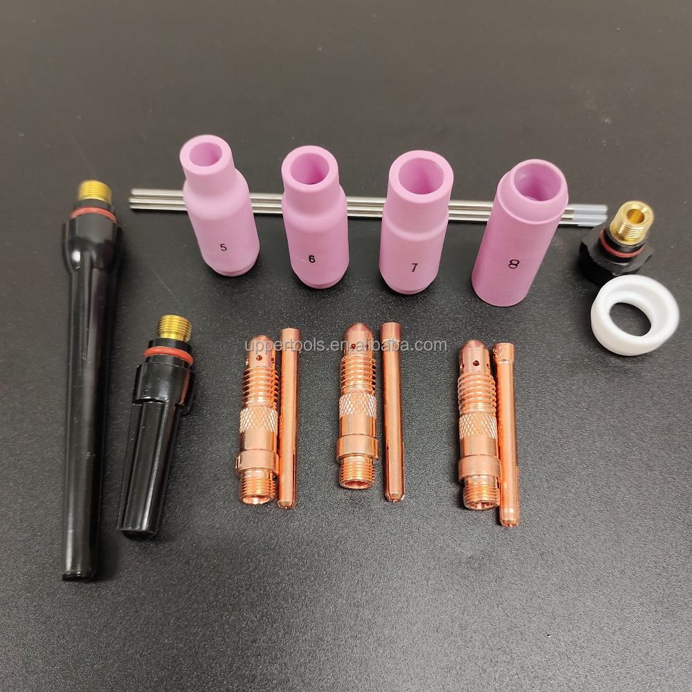 Upper WP17 18 26-10N 17Kit Gas Lens Alumina Nozzle Back Cup TIG Welding Accessories Kit Air Cooling