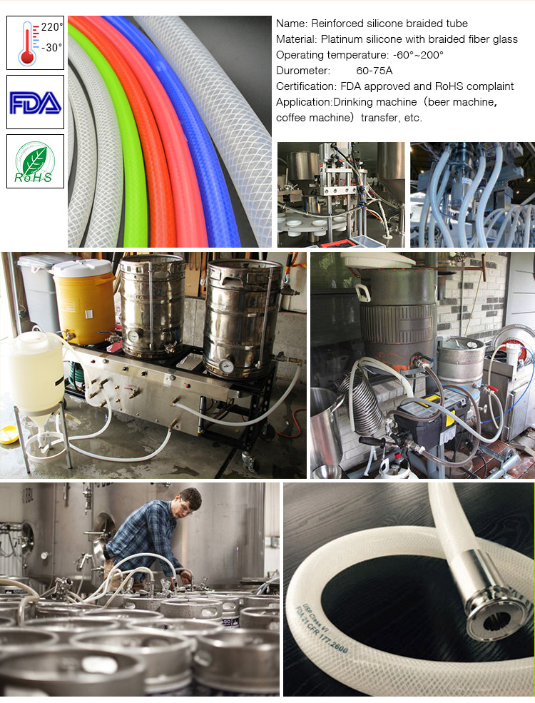 High Purity Braided Silicone Tubing LFGB Approved For Pressurized Fluid Transfer