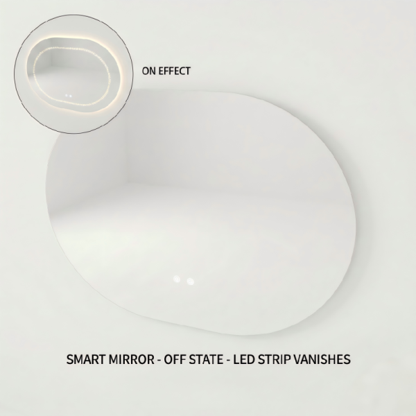 Kingstin Invisible LED Strip Bathroom Mirror, Smart Touch Oval Frameless Mirror, 3000K-6000K Dimmable Vanity Mirror