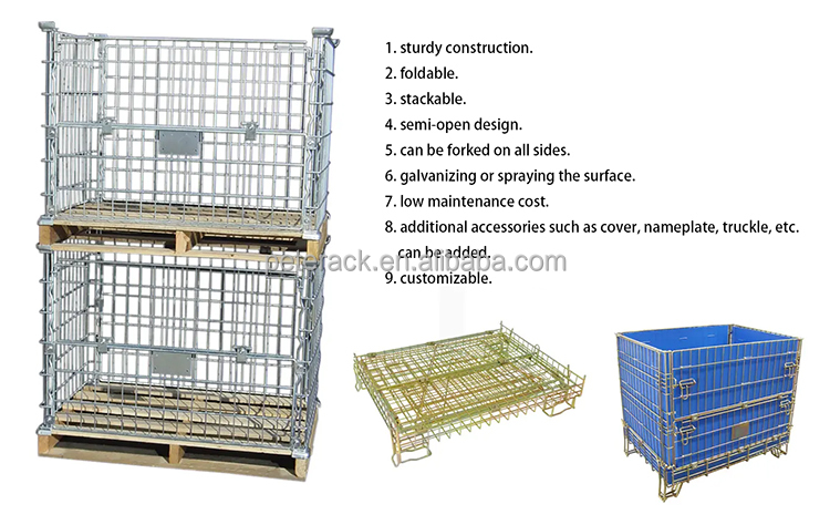 Stackable Collapsible Steel Containers Hot Dipped Galvanized Metal Wire Mesh Storage Containers