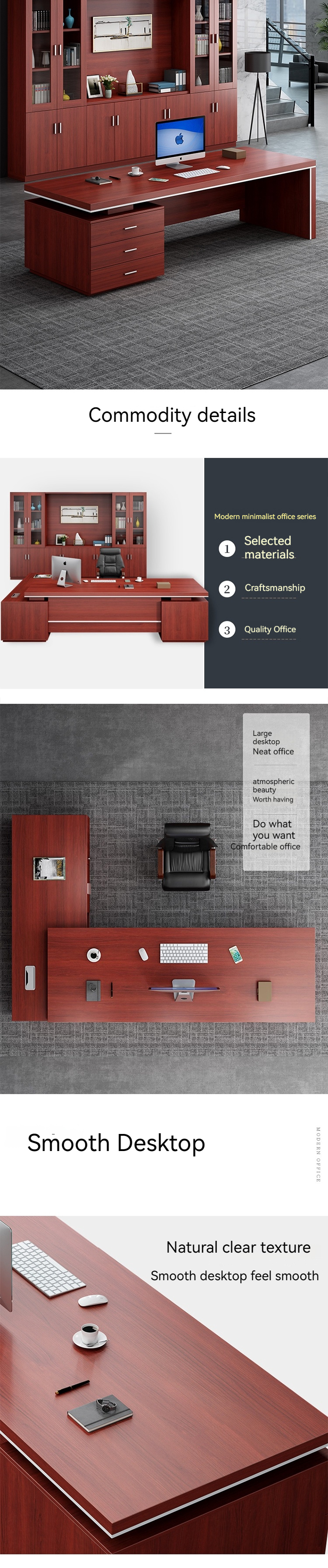 Large Modern Office Desk and Chair Combination for President Manager Office Furniture