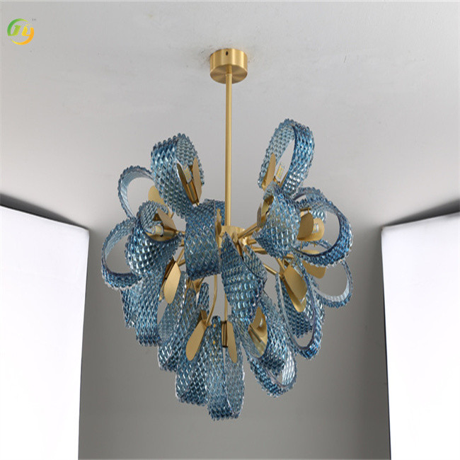 Blue Finish LED Lightsource end Art Shiny Light Luxury Modern Design Glass Pendant Light
