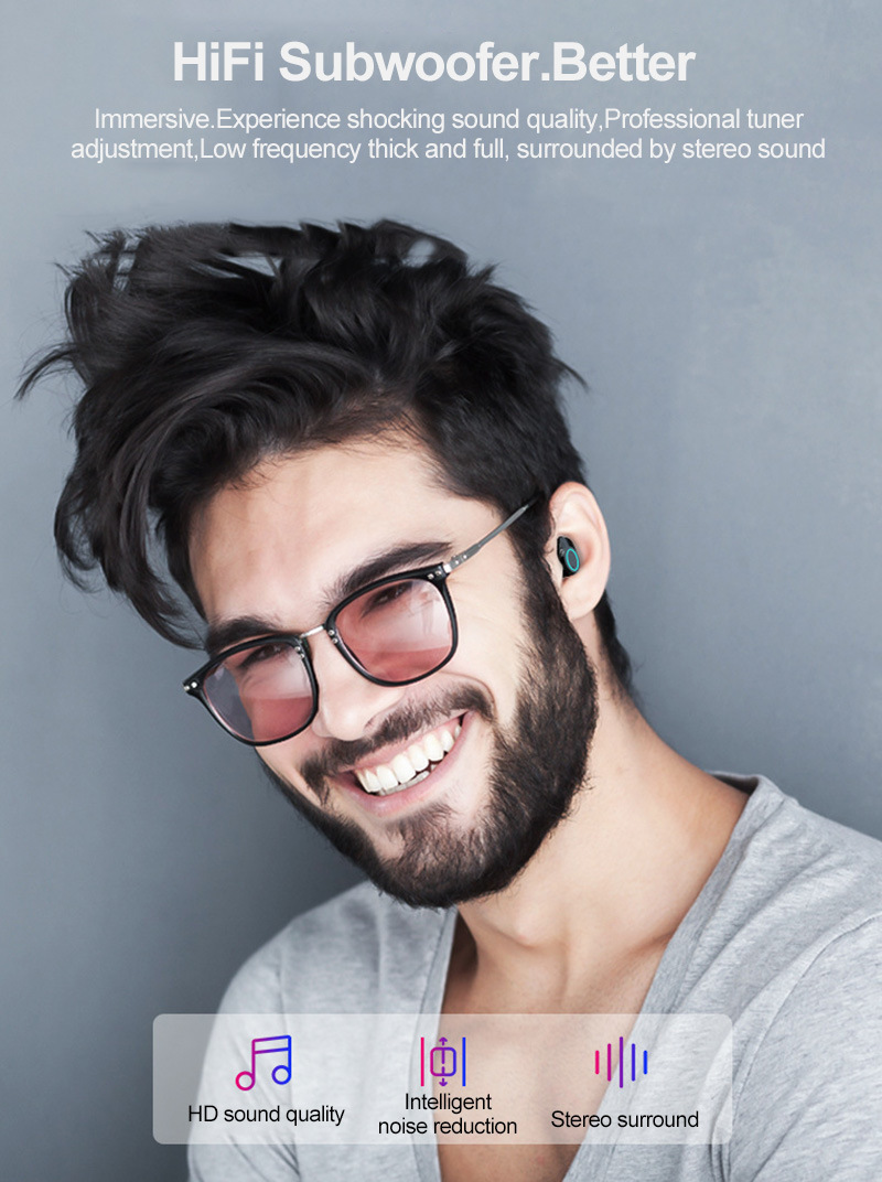 Tws Wireless Headphones Bluetooth 5.0 Earphones Ipx7 Waterproof Headset Fingerprint Touch Earphone (with 3000 mAh Charging Box)