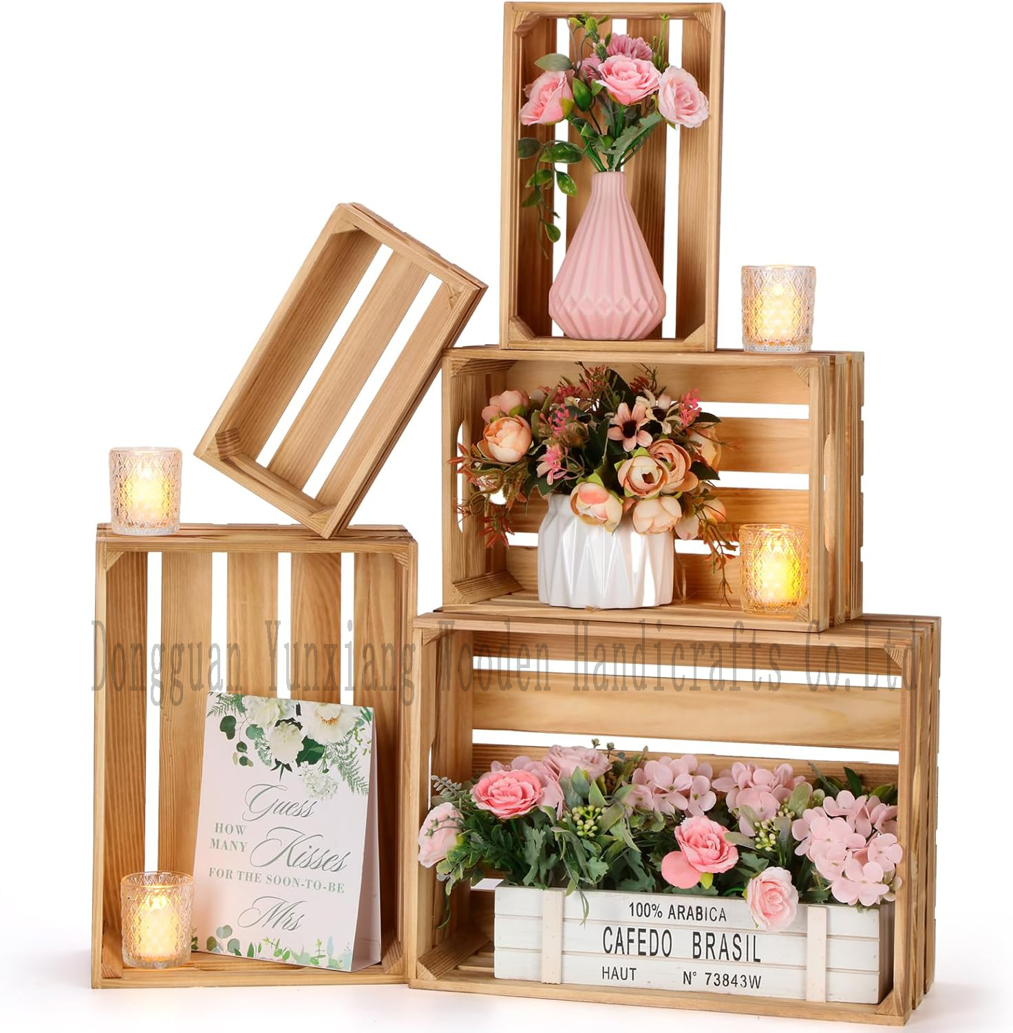 Decorative Nesting Wooden Crates for Storage Display Rustic Wood Decorative Storage Crates with Handle