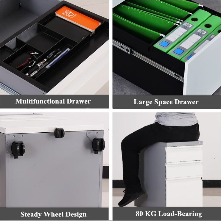 ISO14001 3 Drawers ODM Mobile Office Storage Cabinet