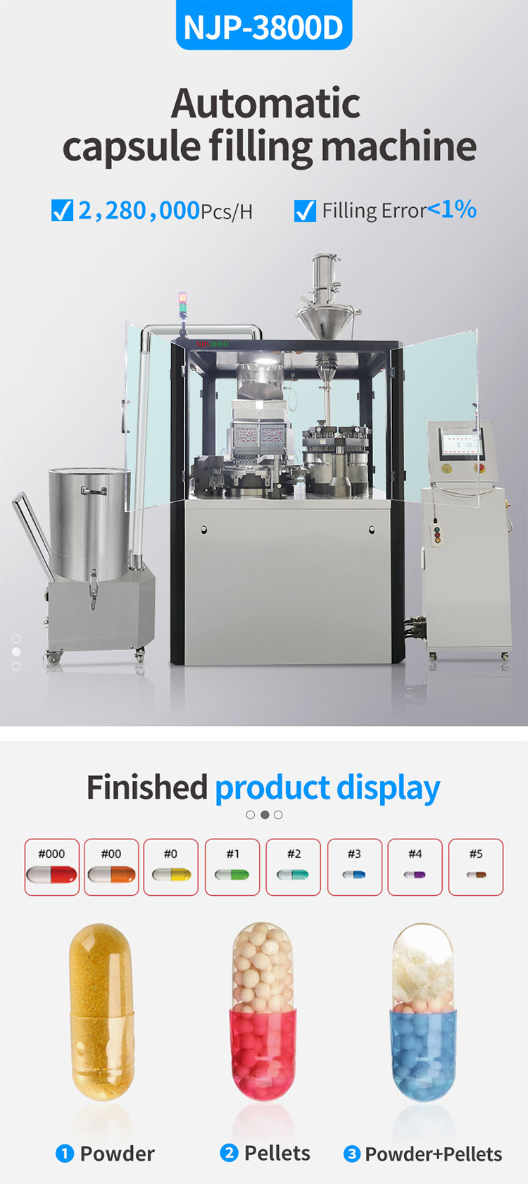 Auto Capsule Filler Machine Njp-3800D High Speed 000-5# Hard Gel Capsule