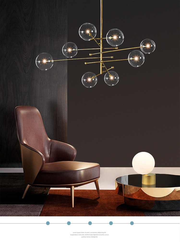 Postmodern LED Chandelier Living Room Black Gold Hanging Light Fixture Nordic Glass ball Pendant Lamp(WH-GP-34)