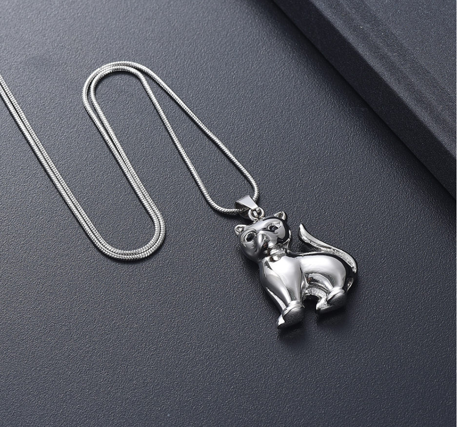 Pet Ashes Holder Necklace Stainless Steel Cremation Jewelry with Lovely Cat Pendant