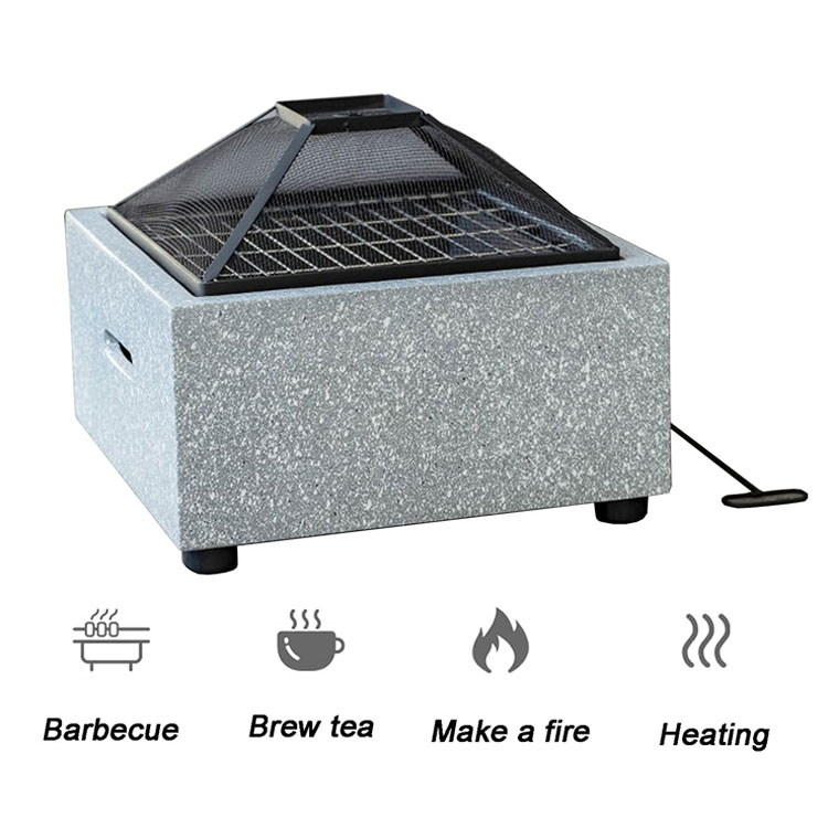 3 in 1 Square Wood Burning Firepit Charcoal BBQ Grill Table Combo for Outdoor Product