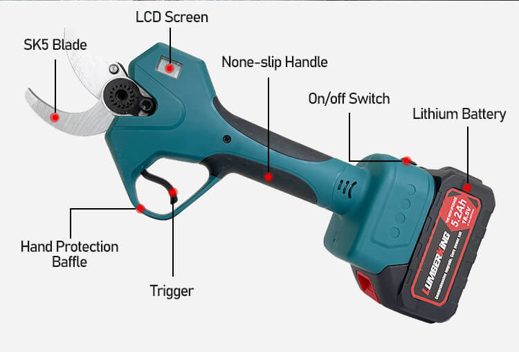 Lithium Battery Electric Scissors Stainless Steel Garden Cutting Pruners Cordless