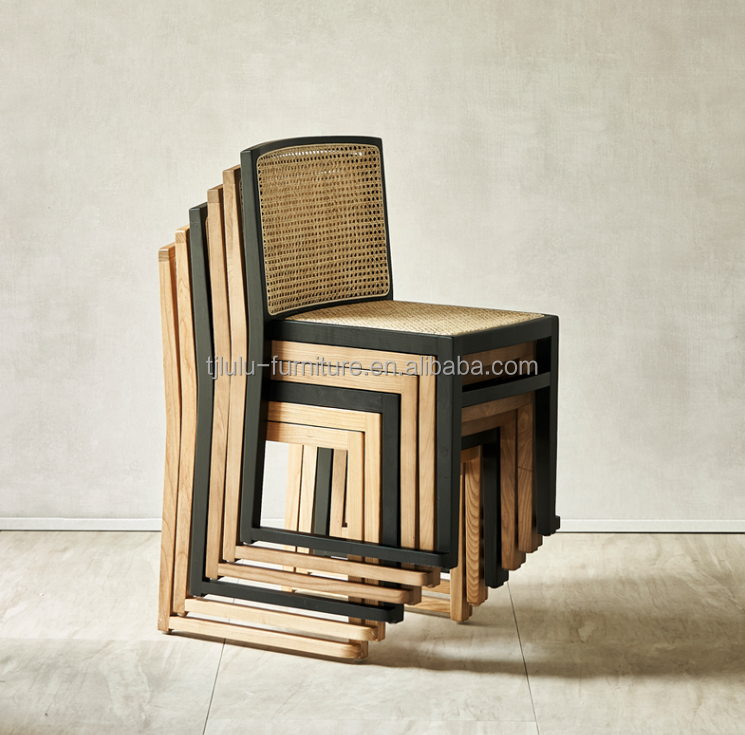 Stacked Rattan Dining Chair Custom Wood Armless Chair for Dining Room W49CM*D42.5CM*H80CM