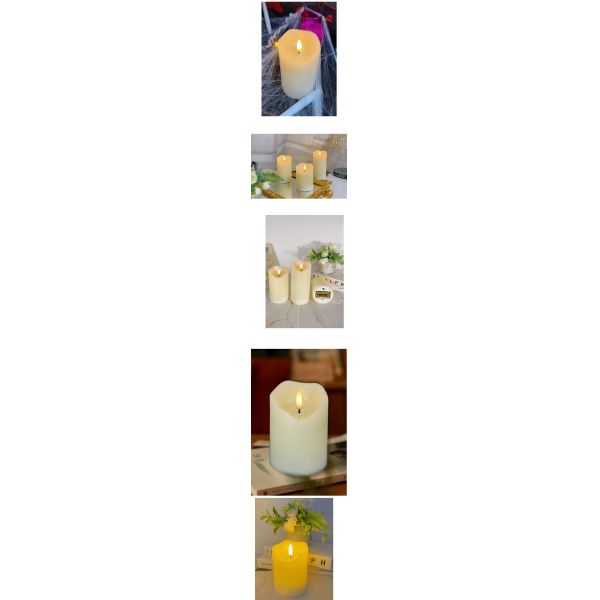 Ivory White Real Wax LED Pillar Candle with Remote Control and Flickering Flame Set of 3