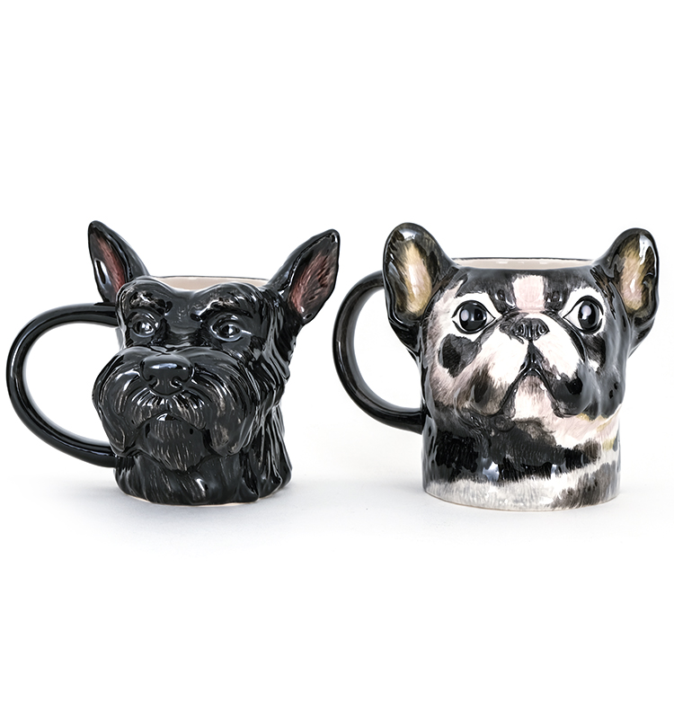 Best Selling cute earthenware 3d black dog shaped Animal Ceramic Mugs Design with 3D handpaint