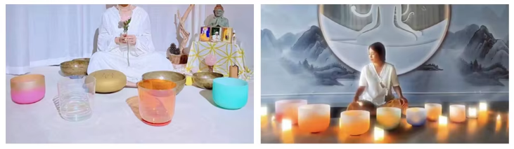 6-12inch Chakra Singing Bowl Set Sound Healing Healthy Free Mallets And O Rings Frosted Crystal Singing Bowls