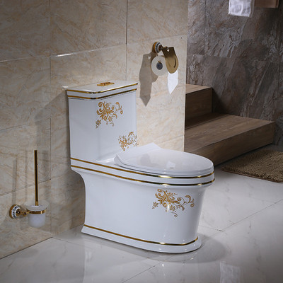Quality One Piece Dual Flush Toilet with Soft Close White Golden Ceramic for sale