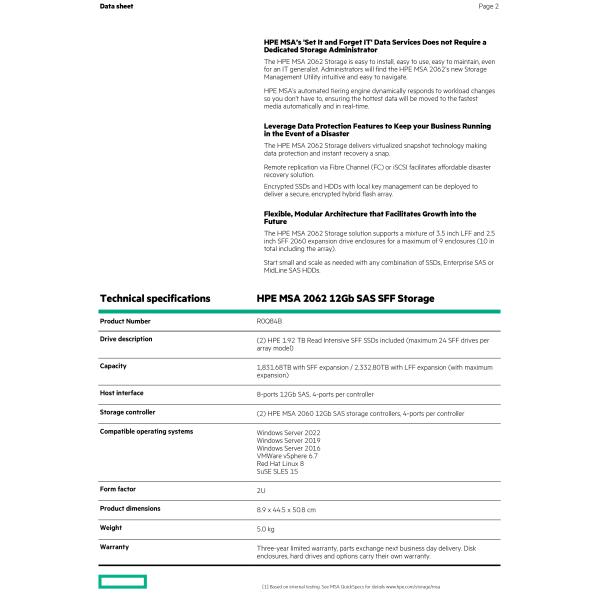 MSA 2062 12Gb SAS SFF Storage Dual Controller