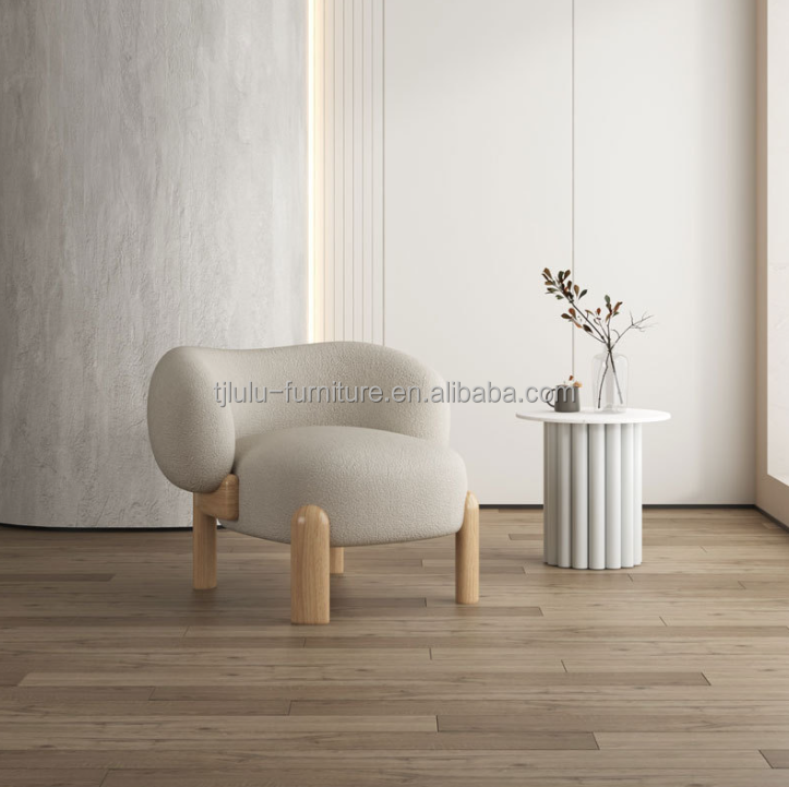 Popular Living Room Furniture Modern Solid Wood Lamb Wool/Velvet Single Sofa Chair with Walnut Legs and Light Luxury Design
