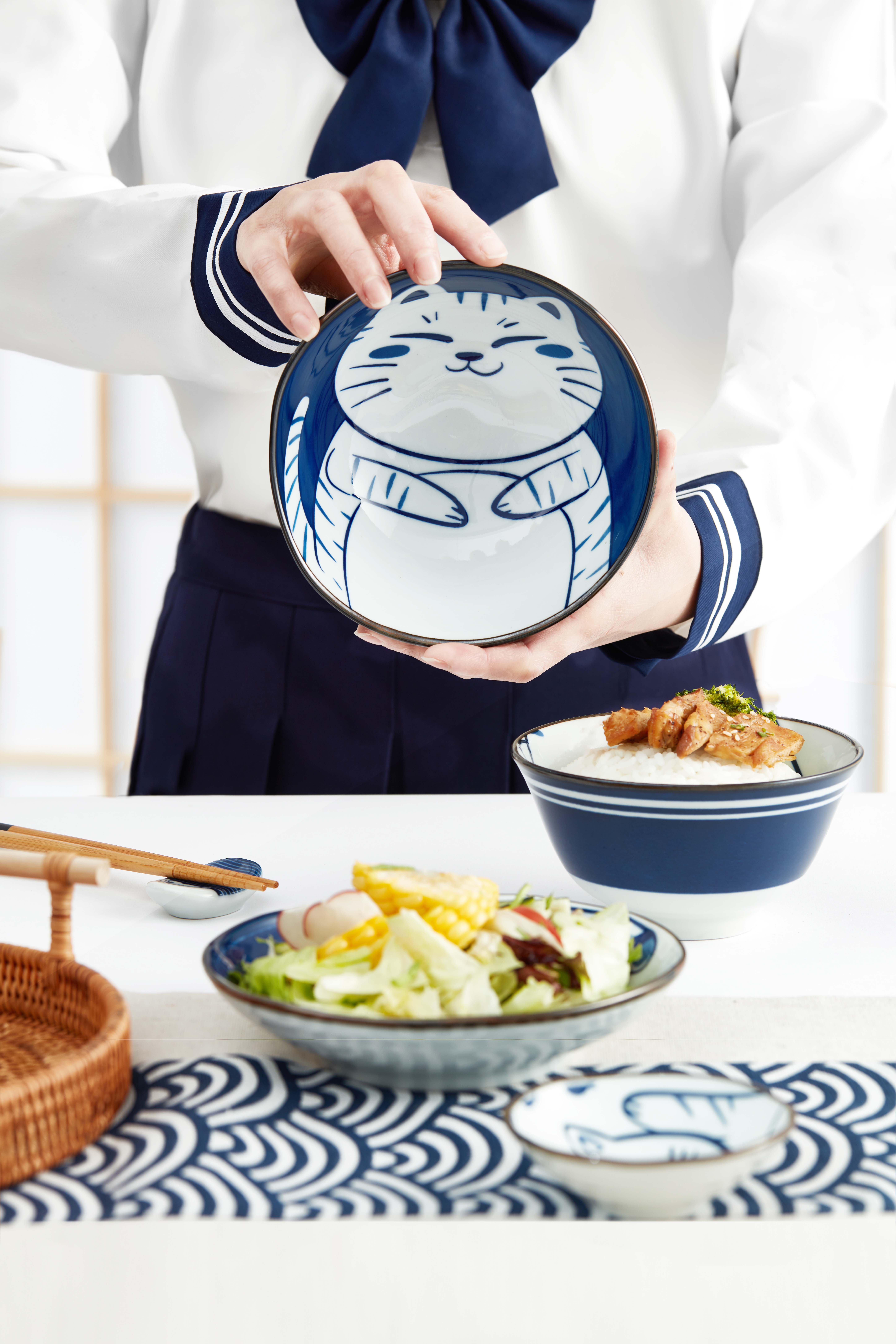 Best Blue Ceramic Stoneware Dinnerware Sets Gift Cat Plate Bowl Set Exquisite Gift