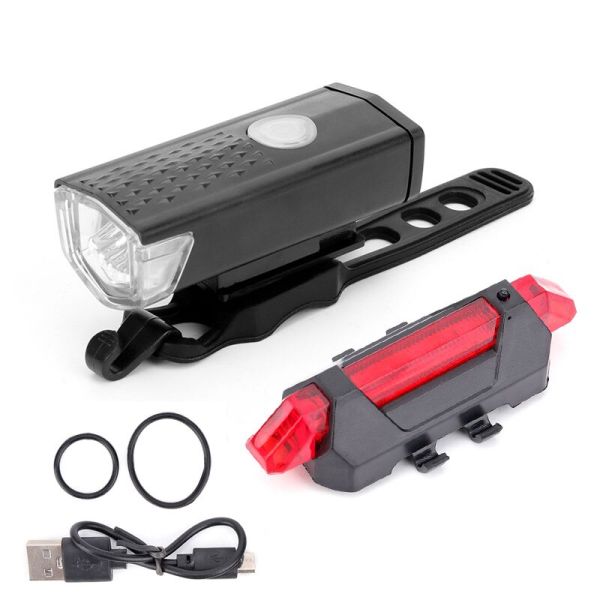 USB Rechargeable Outdoor Riding Bike Lights Set Front Back Rear Safety LED Bicycle Light for Night Riding Waterproof Battery