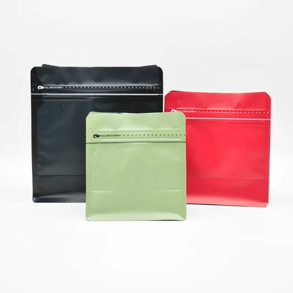High Quality Food Grade Moisture Resistant Zipper Valve Flat Bottom Food Packaging Bags Coffee Bags