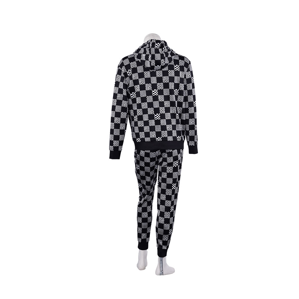 Sport Women'S Clothing Set Terry Jogger Checkerboard Hoodie And Track Pants