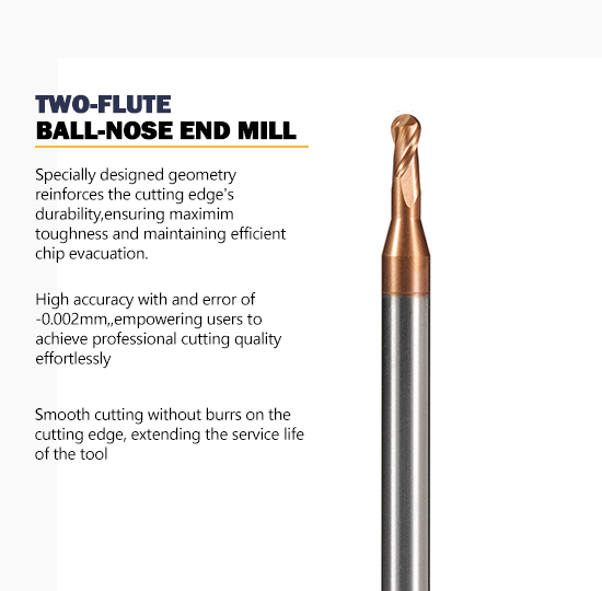 Tungsten Carbide Ball End Mill with 55-Degree Deep Groove and nACo4 Coating for CNC Machining