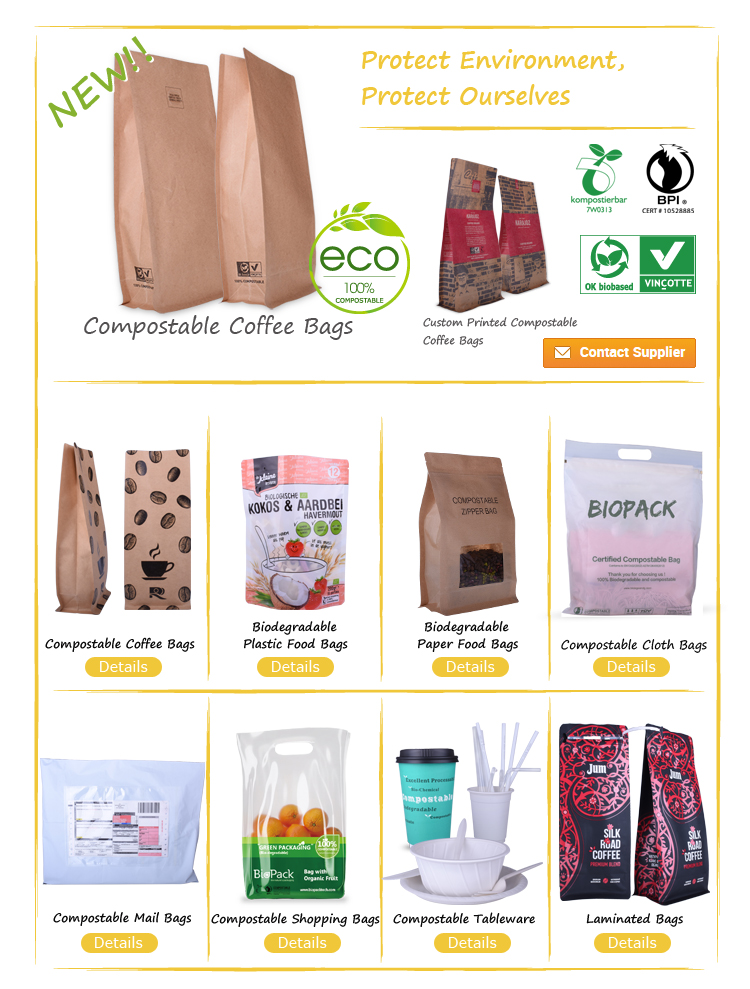 Environmental Flat Bottom, Stand Up, Side Gusset, Quad Seal, Middle Seal K, Pull Tab Zipper, Tear Notch, Hang Hole