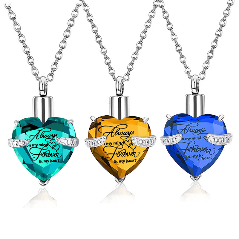 Stainless Steel Heart Birthstone Necklace Birth Month Glass Love Heart Pendant Birthstone Necklaces for Women