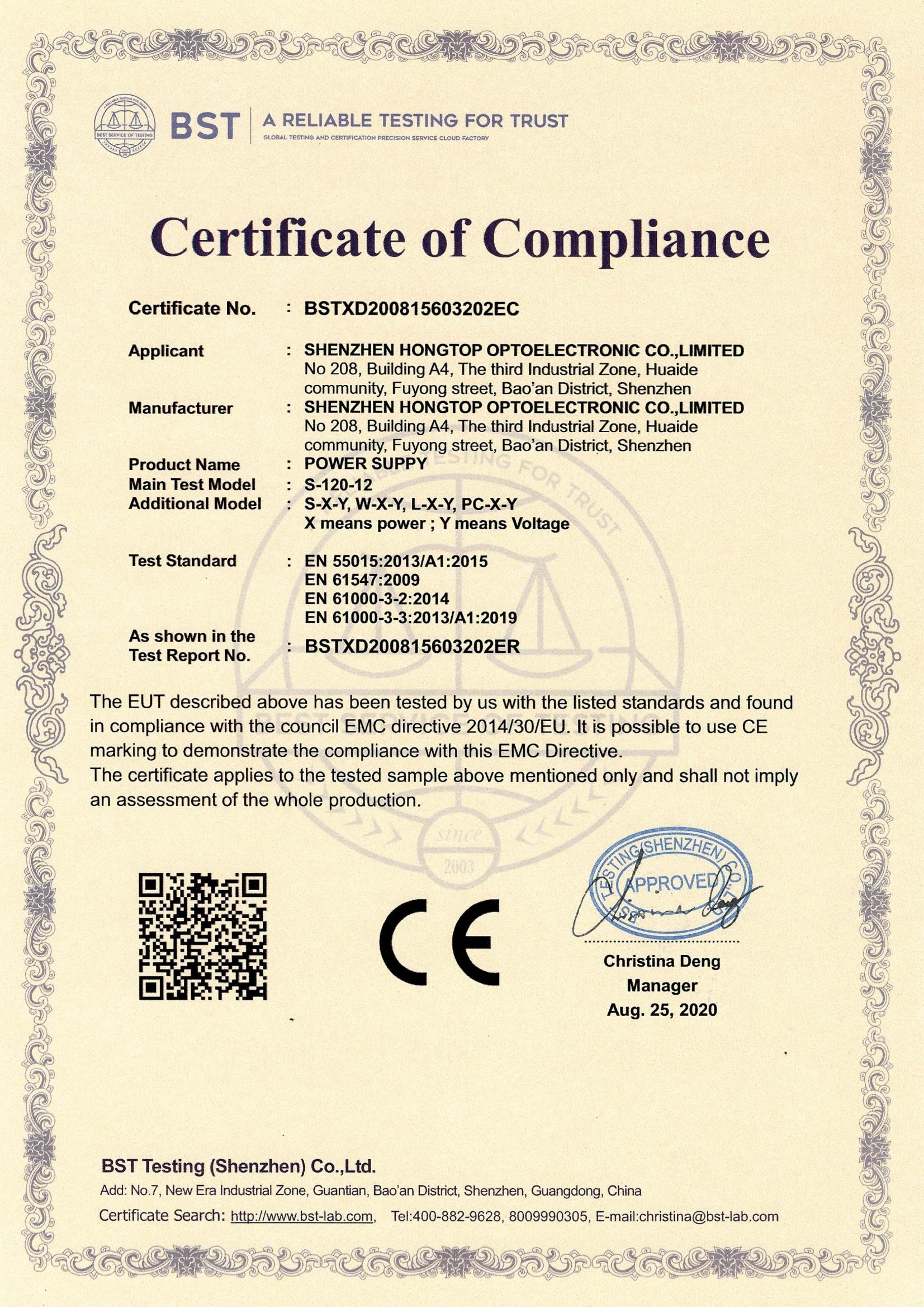 Shenzhen Hongtop Optoelectronic Co.,Limited Certifications
