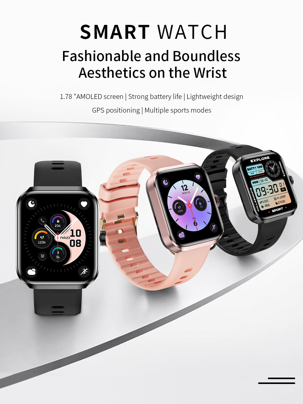 NX22 GPS Smartwatch with AMOLED Display & Heart Rate Monitor for Men and Women