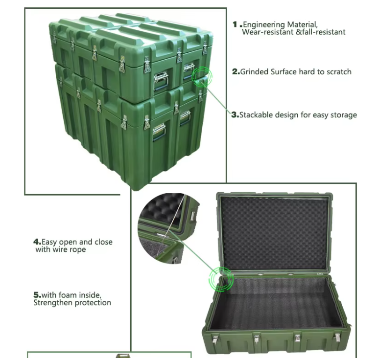 Anti Fall 850mm Military Box Rotational Moulding Military Case Green