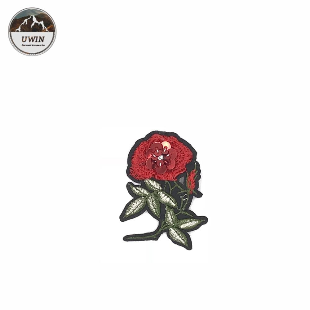 Quality Handmade Rose Embroidery Patch , Flower Sew On Patches With Red Applique for sale
