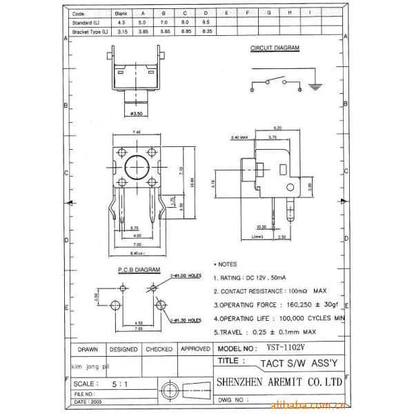 DIP Tact Switch YST-1102V