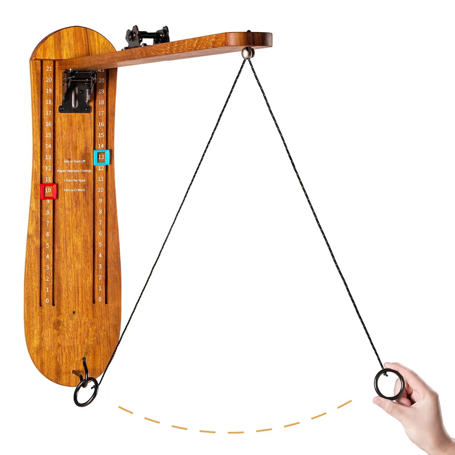 Wooden Ring Toss Game for Adults, Outdoors Games, Hook and Ring Game with Foldable Arm