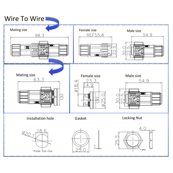M16 IP67 Waterproof Molded Cable To Cable Connectors Push Lock 8 Pin Data Connector