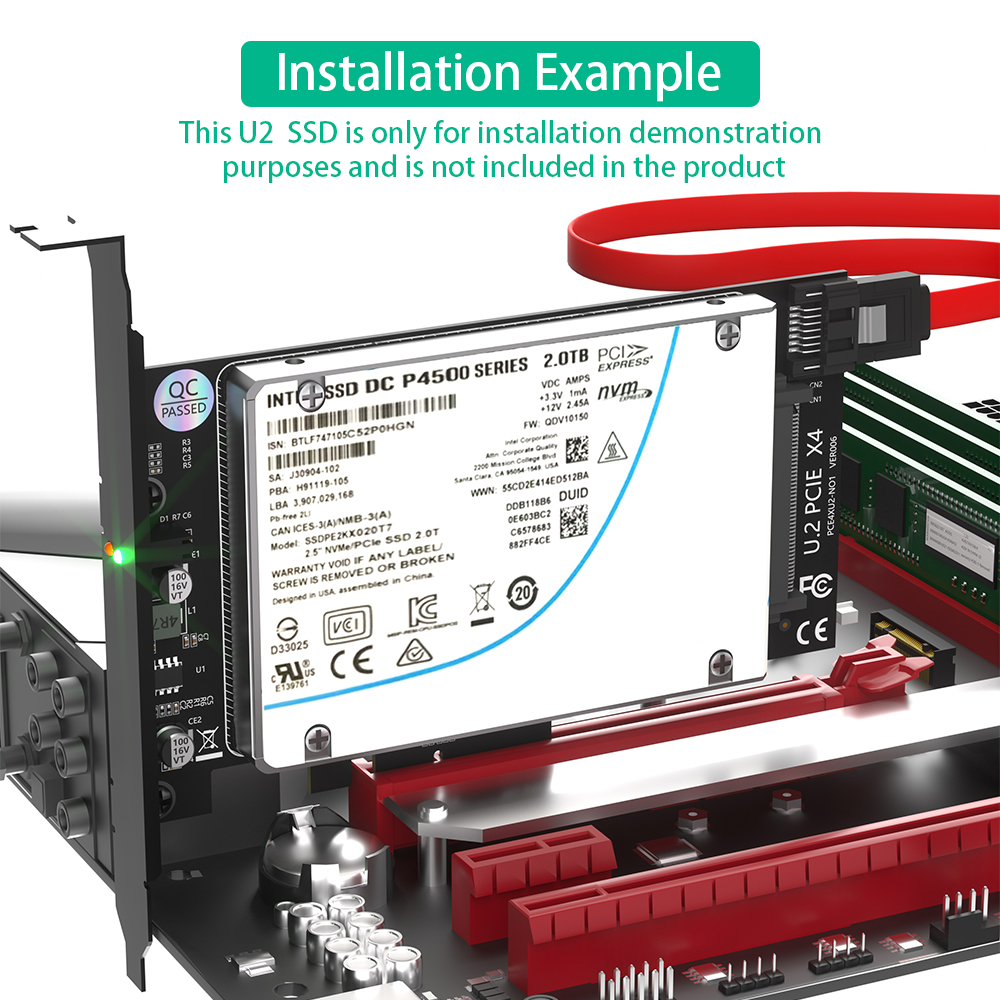 PCI-E 4X to U.2 SFF-8639 Adapter Card 140x120mm for U.2 SSD