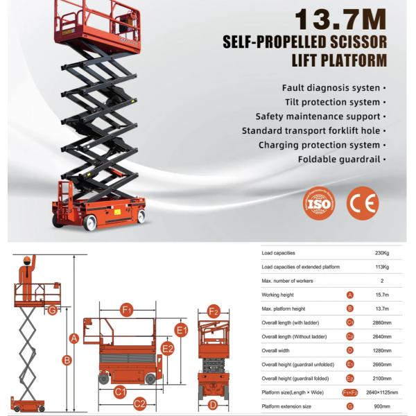 2860 kg 4m 5m 6m 8m 10m 12m 14m 16m Electric Self Propelled Hydraulic Scissor Aerial Work Lift Platform