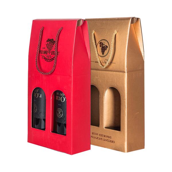 Matte Coating Embossing Double Wine Bottle Gift Boxes With Handle