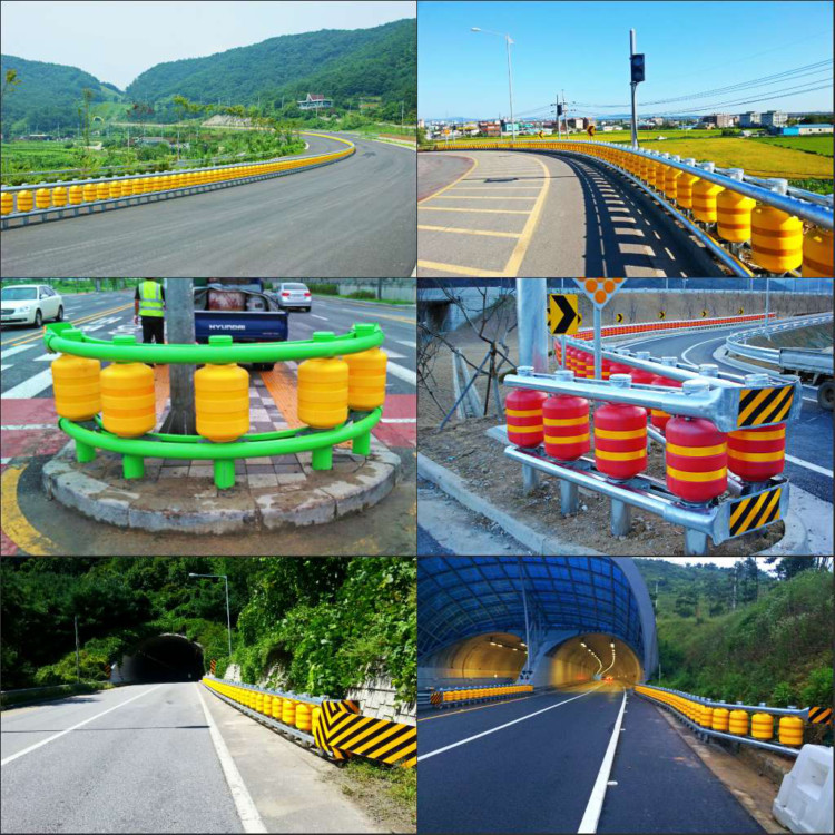 Red Color Safety Roller Safety Barrier , Tunnel Entrance Roller Road Barrier