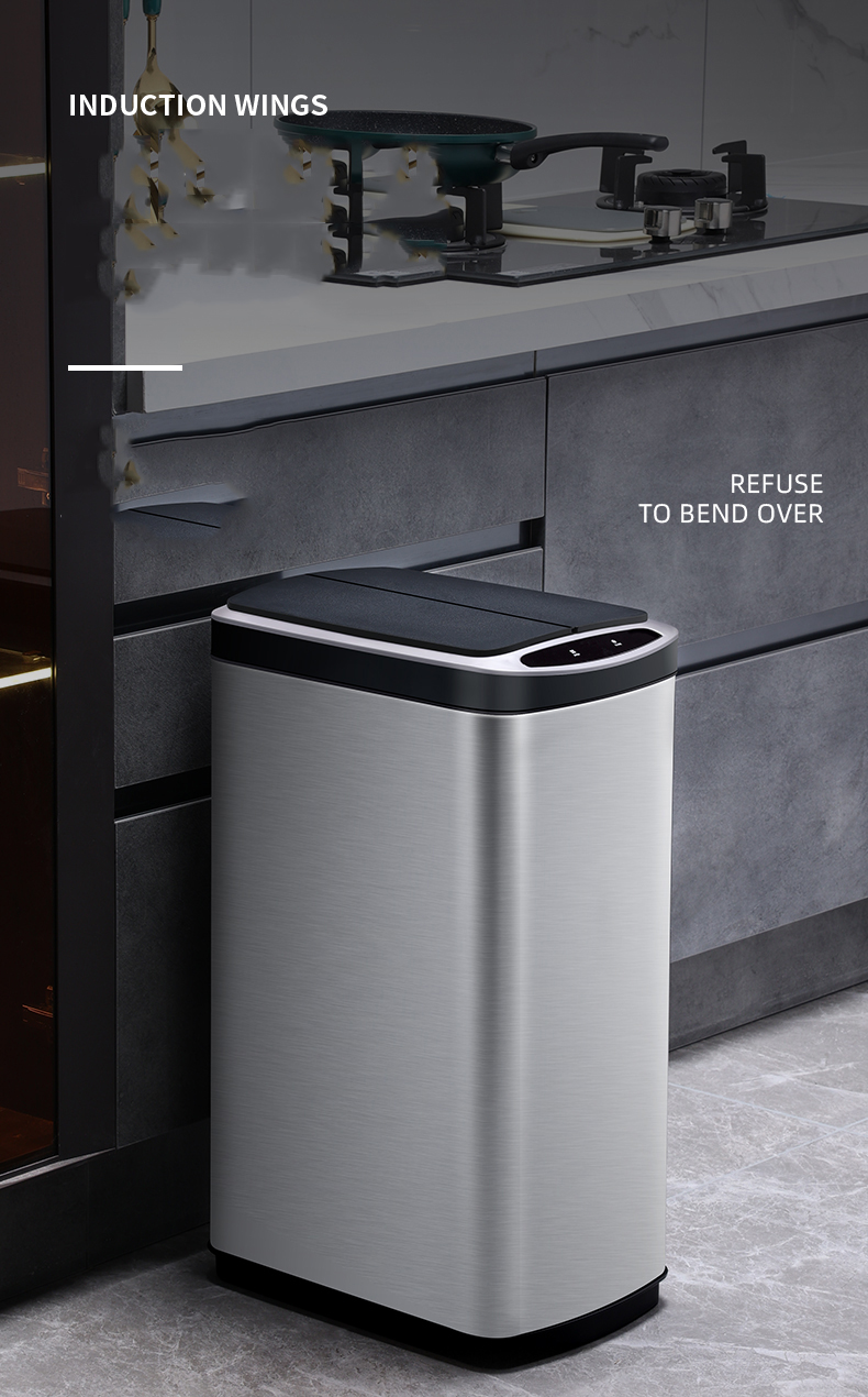 Square Motion Sensor Waste Bin OEM ODM Touchless Stainless Steel Trash Can