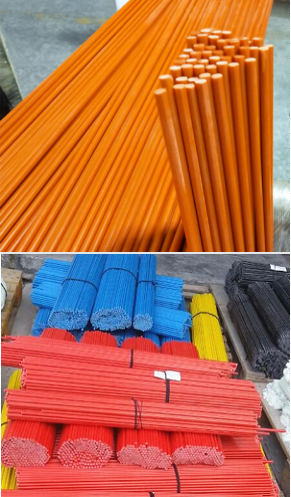 Various diameters of FRP rods displayed together