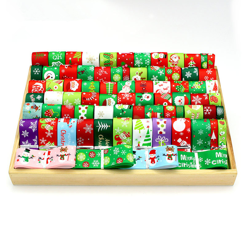 25/10mm Wide Christmas Ribbon 5 Yards Printed Grosgrain Ribbon DIY Sew/ Clothes Lace/ Gift Bow
