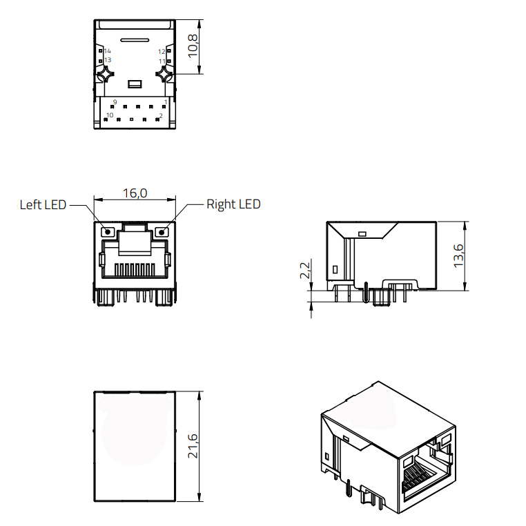 10/100BASE-Tx Magnetics Module LAN1011-80 LAN Transformer Single port configuration